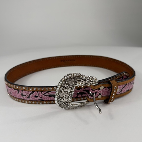 Nocona Belt Co Accessories - Elegant Cowgirl Pink Rhinestone Floral Belt with Silver Buckle ~ YEEHAW